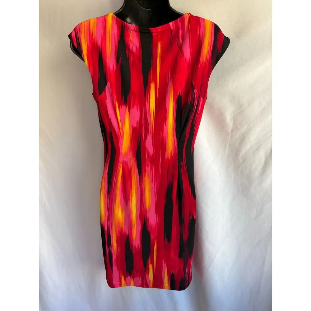 Carmen Marc Valvo Multicolor Red Sheath Mini Dress Size S 90s Professional Multi